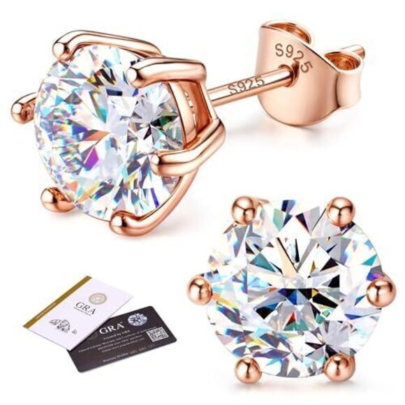 Jewelry - 1991 Moissanite Earrings Studs : 18K Rose Gold Plated 925 Sterling Silver